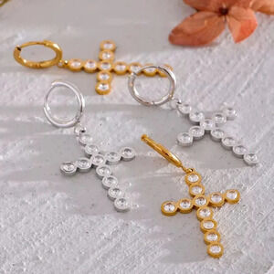 Maria Cross Stainless Steel Crystal Waterproof Earrings